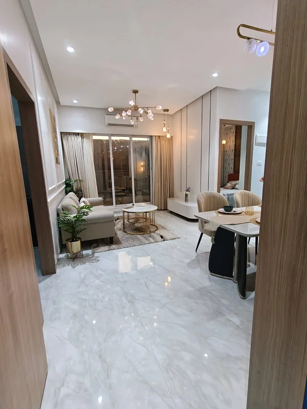The living room in the show home at Provident Palm Vista