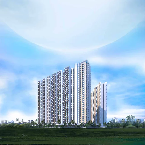 The Provident Palm Vista towers seen from the gardens, artist's impression