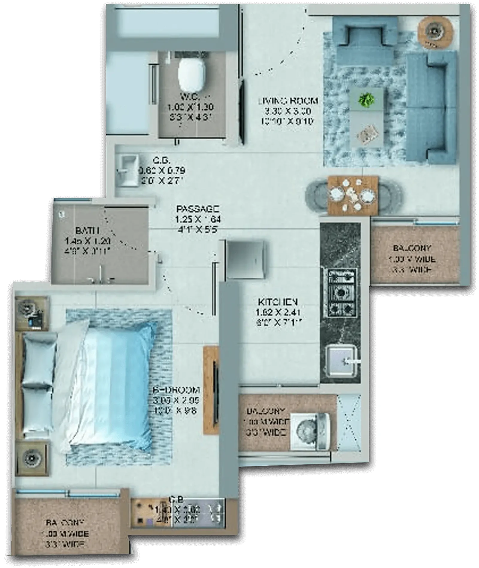 The 1 BHK unit plan at Provident Palm Vista, as published by the developer