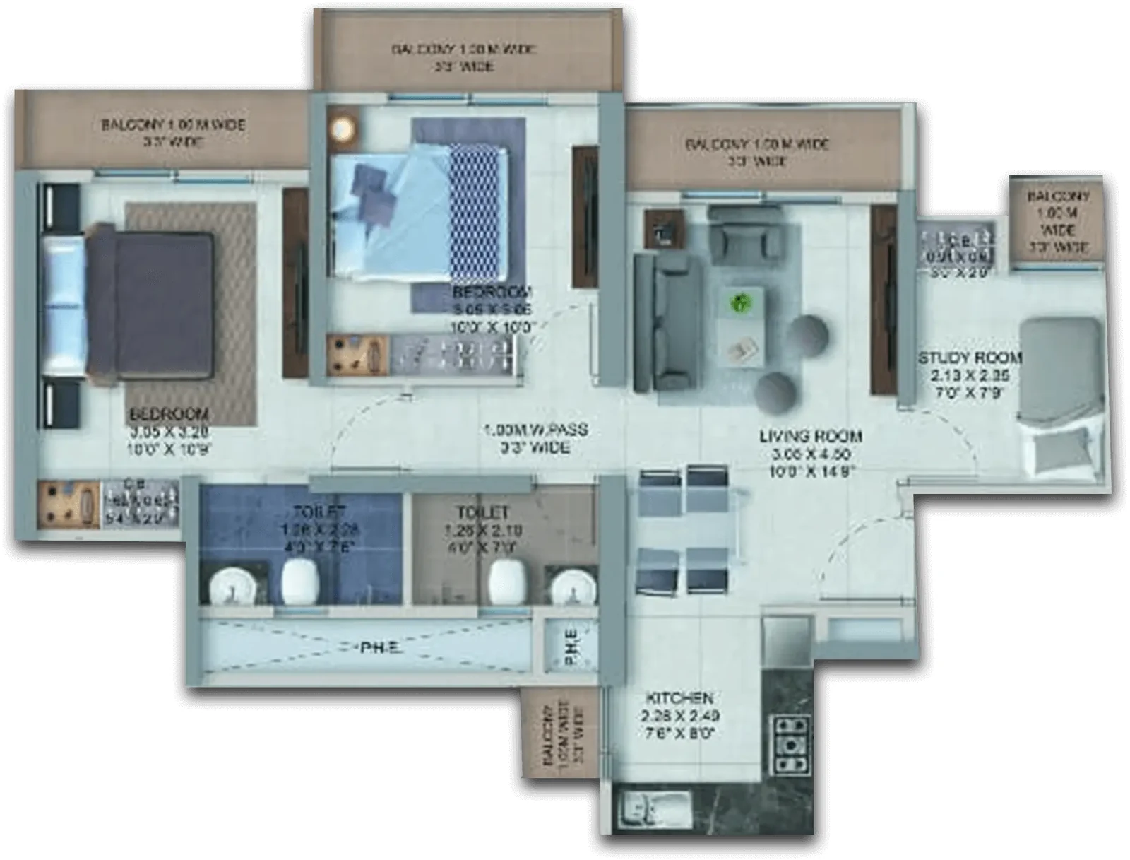 The 2.5 BHK unit plan at Provident Palm Vista, as published by the developer